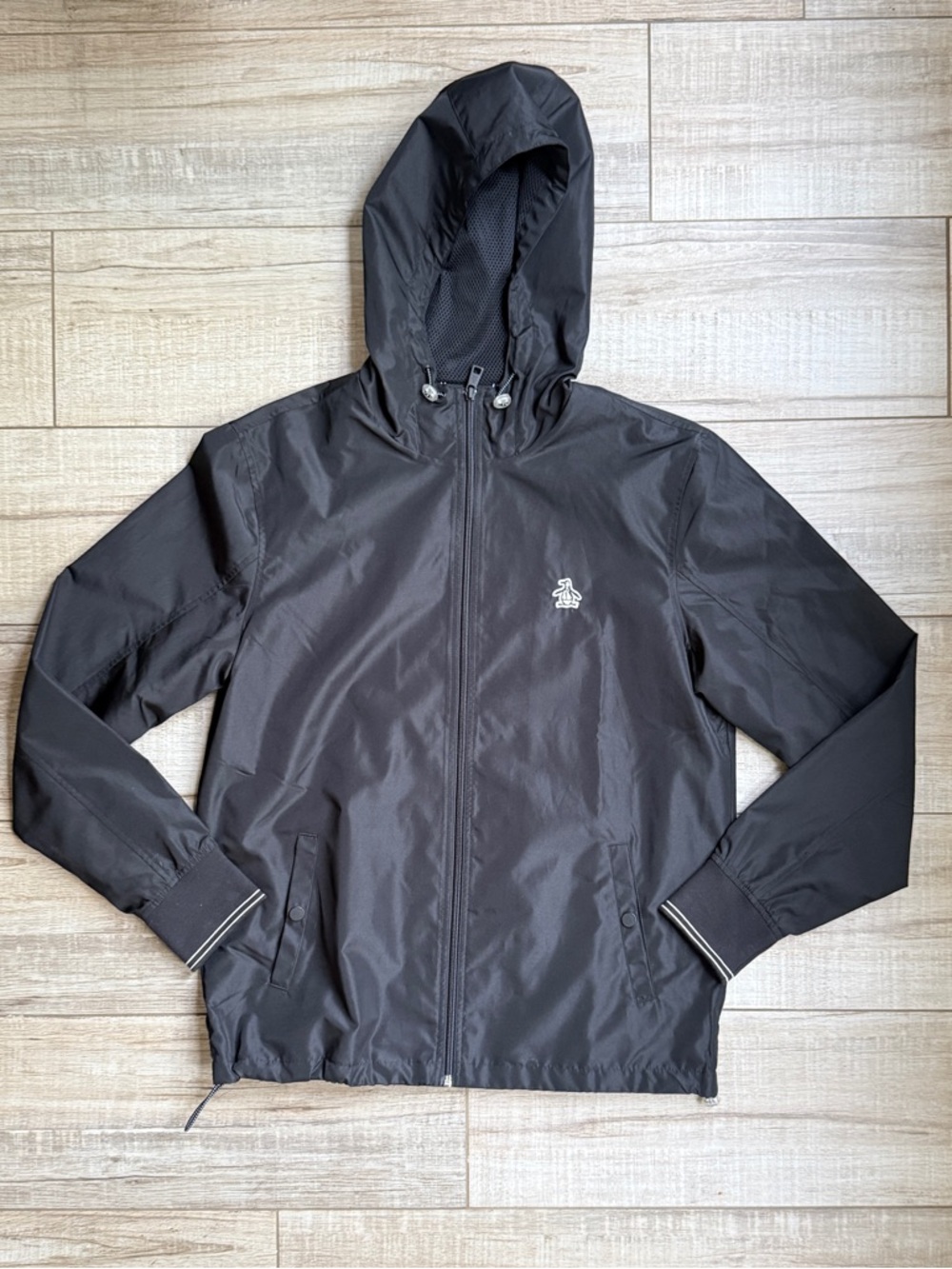 Original Penguin Munsingwear Men's Black Hooded Windbreaker Jacket Size M